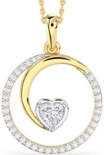Large Diamond Platinum & Yellow Gold Heart Circle Necklace