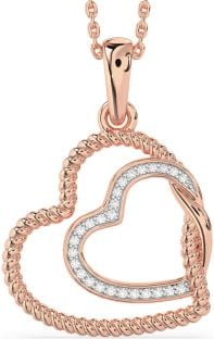 Diamond Rose Gold Heart Knot Necklace