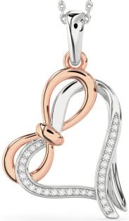 Diamond Platinum & Rose Gold Heart Infinity Bow Necklace