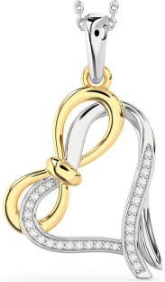 Diamond Platinum & Yellow Gold Heart Infinity Bow Necklace