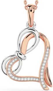 Diamond Platinum & Rose Gold Heart Infinity Bow Necklace