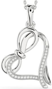 Diamond Platinum Heart Infinity Bow Necklace