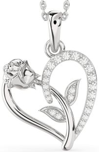 Diamond Platinum Heart Flower Necklace