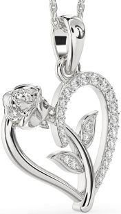 Diamond Platinum Heart Flower Necklace