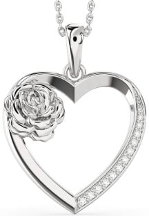 Large Diamond Platinum Heart Flower Necklace