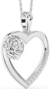 Large Diamond Platinum Heart Flower Necklace