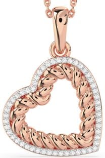 Diamond Rose Gold Heart Knot Necklace