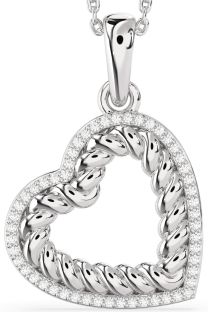 Diamond Platinum Heart Knot Necklace