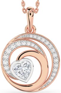 Diamond White Rose Gold Circle Heart Necklace