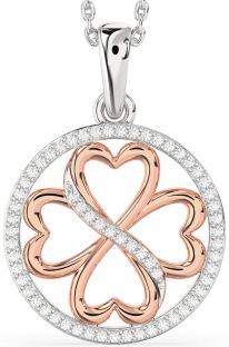 Diamond Platinum & Rose Gold Clover Circle Necklace