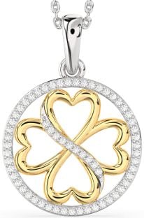 Diamond Platinum & Yellow Gold Clover Circle Necklace