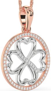 Diamond Rose Gold Clover Circle Necklace