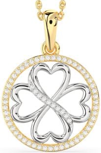 Diamond Platinum & Yellow Gold Clover Circle Necklace