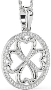 Diamond Platinum Clover Circle Necklace