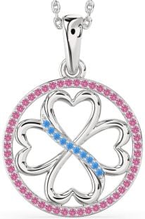 Swiss Blue Topaz & Pink Sapphire Platinum Clover Circle Necklace