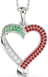 Emerald & Ruby Silver Heart Necklace