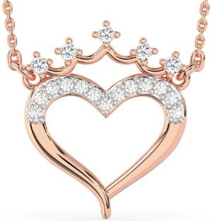 Diamond Rose Gold Heart Crown Necklace