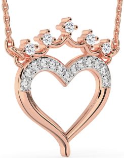 Diamond Rose Gold Heart Crown Necklace