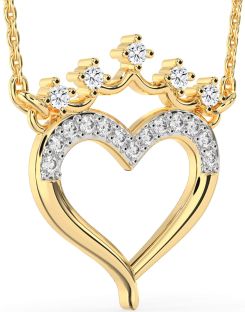 Diamond Gold Heart Crown Necklace