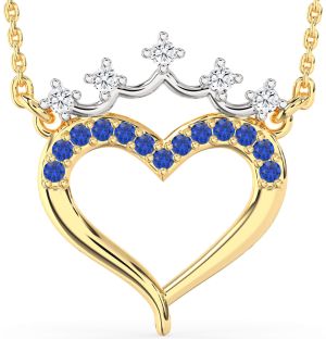 Diamond & Blue Sapphire Platinum & Yellow Gold Heart Crown Necklace