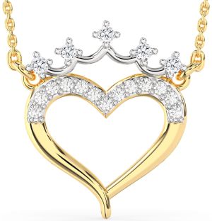 Diamond Platinum & Yellow Gold Heart Crown Necklace