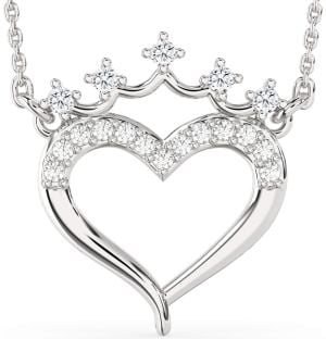 Diamond Silver Heart Crown Necklace