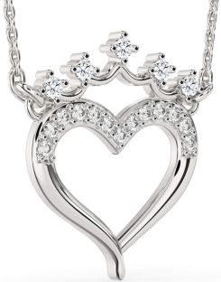 Diamond Silver Heart Crown Necklace