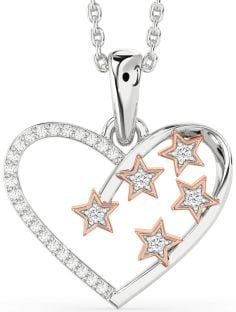 Diamond Platinum & Rose Gold Heart Star Necklace