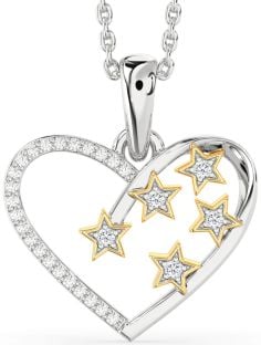 Diamond Platinum & Yellow Gold Heart Star Necklace