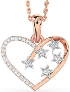 Diamond Platinum & Rose Gold Heart Star Necklace