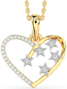 Diamond Platinum & Yellow Gold Heart Star Necklace