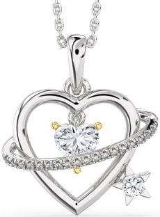 Diamond Platinum & Yellow Gold Heart Star Necklace
