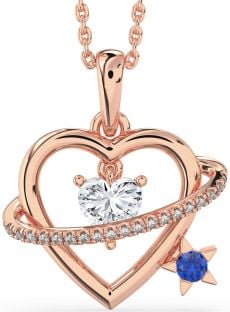 Diamond & Blue Sapphire Rose Gold Heart Star Necklace