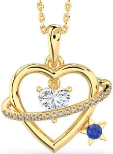 Diamond & Blue Sapphire Gold Heart Star Necklace