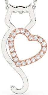 Large Diamond Platinum & Rose Gold Cat Heart Necklace