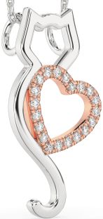 Large Diamond Platinum & Rose Gold Cat Heart Necklace