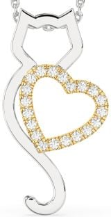 Large Diamond Platinum & Yellow Gold Cat Heart Necklace