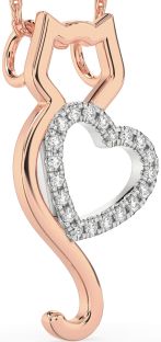Large Diamond Platinum & Rose Gold Cat Heart Necklace