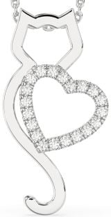 Large Diamond Platinum Cat Heart Necklace