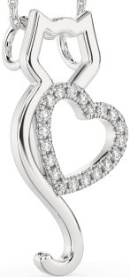 Large Diamond Platinum Cat Heart Necklace