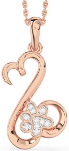 Diamond Rose Gold Heart Paw Necklace