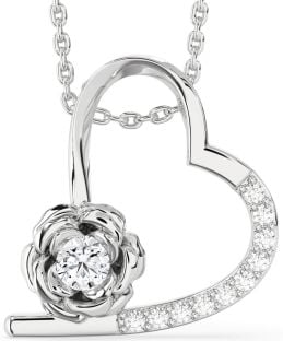 Diamond Platinum Heart Flower Necklace
