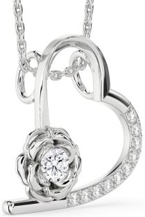 Diamond Platinum Heart Flower Necklace