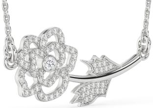 Large Diamond Platinum Flower Necklace