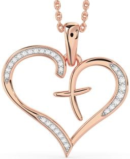 Large Diamond Rose Gold Heart Cross Necklace
