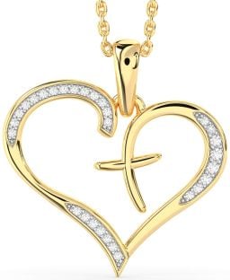 Large Diamond Gold Heart Cross Necklace
