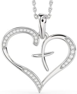 Large Diamond White Gold Heart Cross Necklace