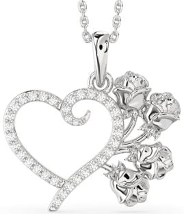 Large Diamond Platinum Heart Flower Necklace