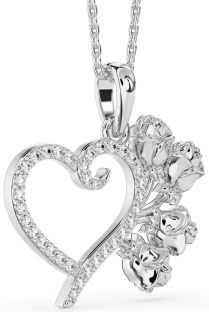 Large Diamond Platinum Heart Flower Necklace