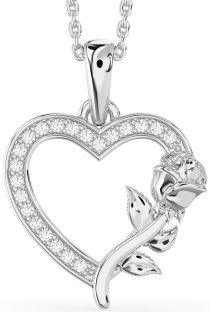 Diamond Platinum Heart Flower Necklace